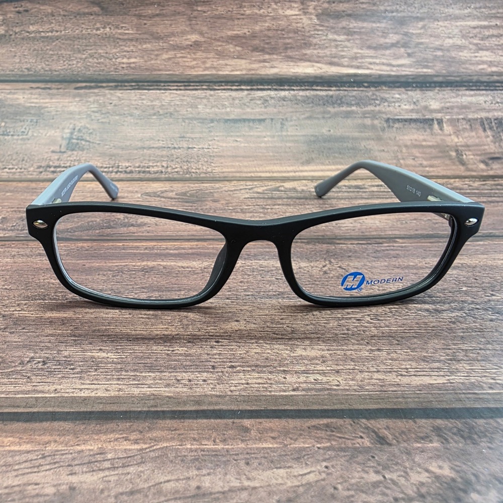 Modern Launch Black Grey Rectangular Eyeglass Frames 51-18-140 Matte Finish
